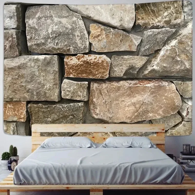 VIKAMA Stone Wall Tapestry Retro Rough Rock Brick Texture Print Wall Hanging Art Decor for Bedroom Living Room Home Decoration