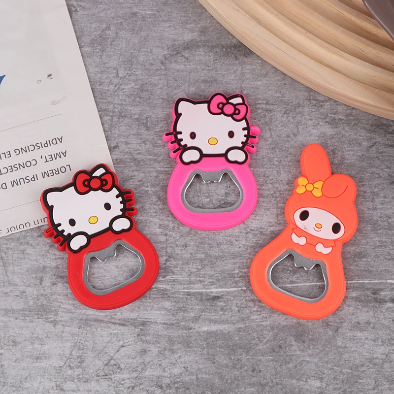 Kawaii Sanrio Anime Silicone Wine Opener Hello Kitty Girl Heart Beer Bottle Opener Refrigerator Magnet Portable