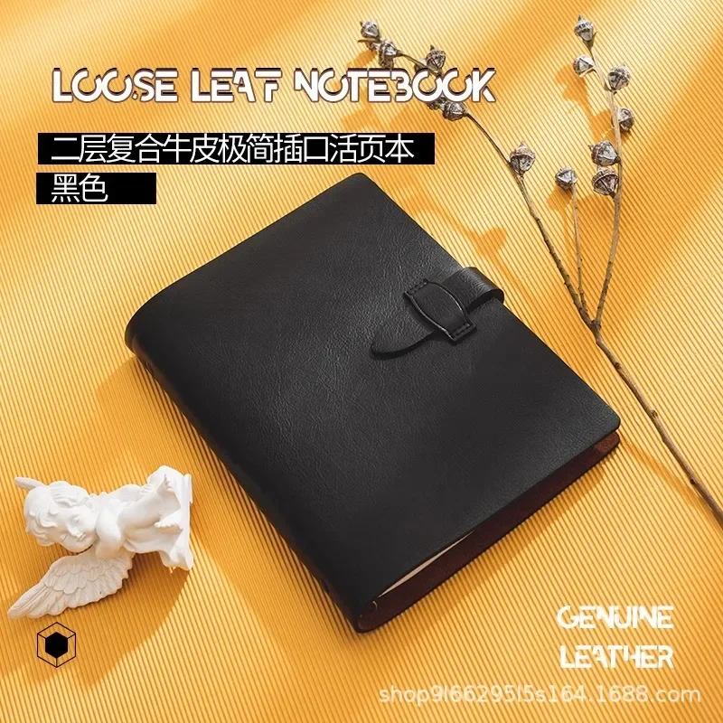 Soft leather retro loose-leaf notebook gift box set custom cowhide buckle two-layer notepad removable binder diary  school