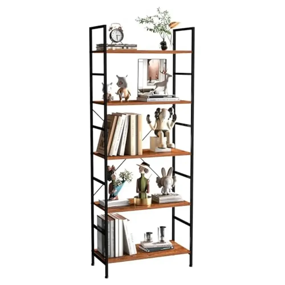 5 Tier Metal Frame Bookshelf Organizer Modern Design Storage Rack Shelves Living Room Bedroom Kitchen Bathroom Space Saving and