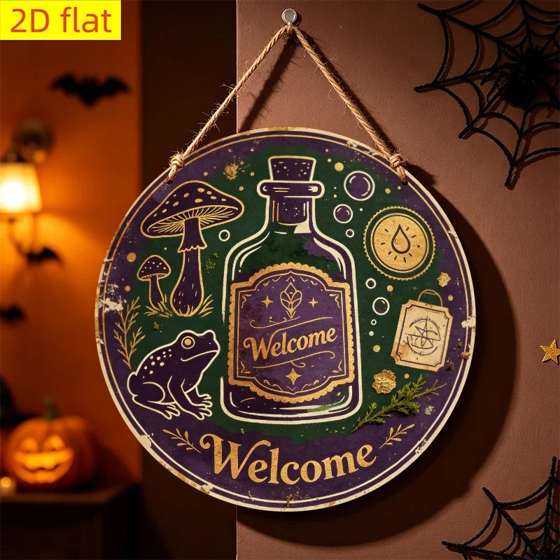 2D Flat, 2D Flat Surface, 1 Wooden Round Sign, Suitable for Hanging on the Front Door Wall, Perfect for Halloween, Christmas