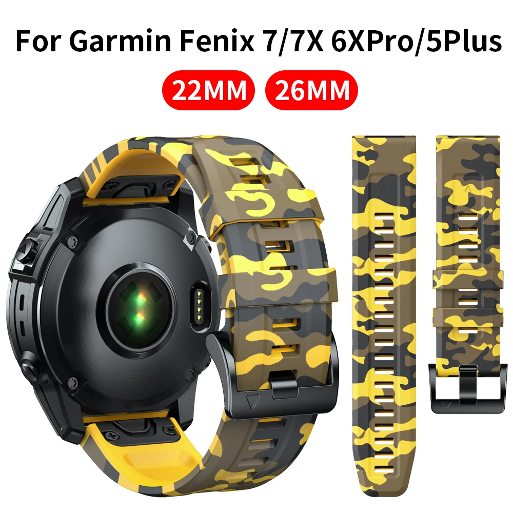 Sports Silicone Camouflage Strap For Garmin Fenix 7 7X Pro Solar Band For Epix Pro (Gen 2) 47mm 51mm 6X Pro Bracelet Watchband