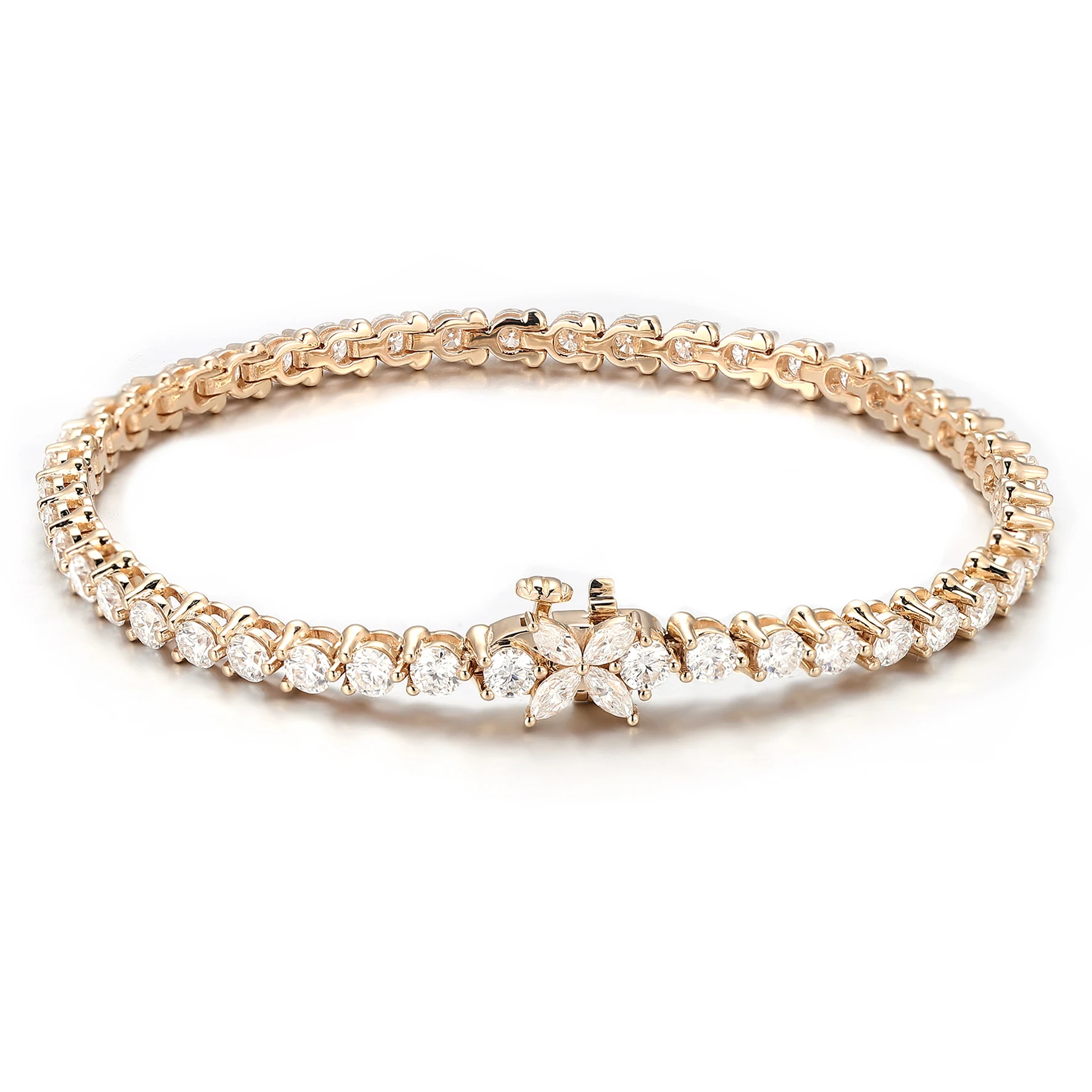 Provence 3 prong tennis bracelet 10K 14K solid gold 3mm DEF VS lab diamond bracelets classic flower anniversary women's jewelry