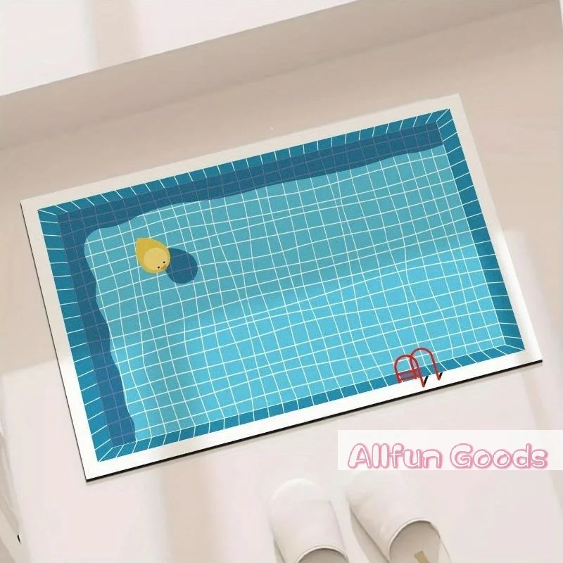[TG835]Rubber Bathroom Anti Slip Floor Mat Water Absorbing Quick Dry Cartoon Swimming Pool Print Home Floor Decor