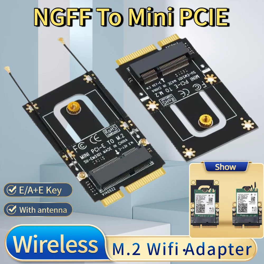 TISHRIC NGFF To Mini PCIE Adapter Riser Card M.2 E A+E Key Wifi Adapter For M2 Wifi Wireless Wlan InteL AX200 9260 8265 8260