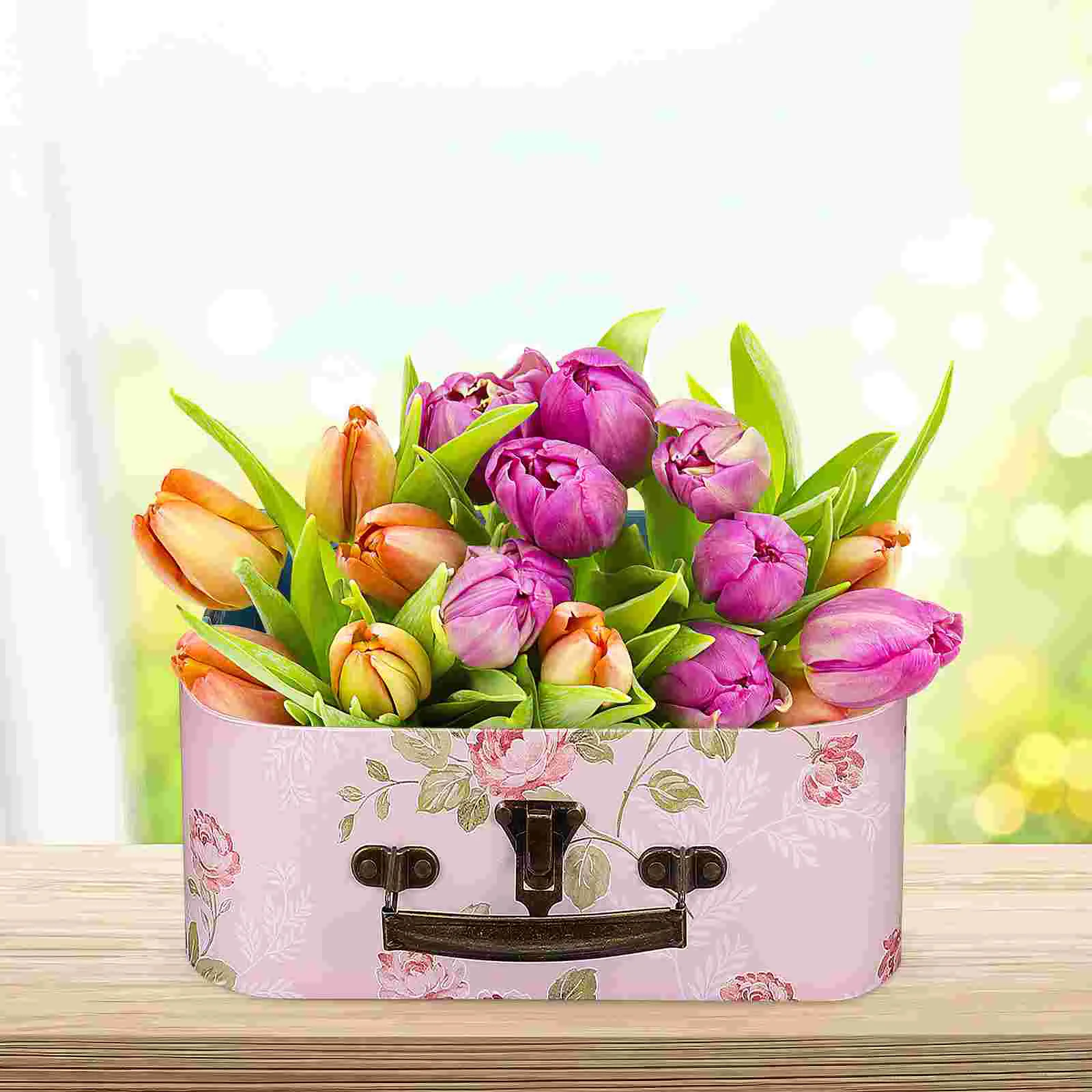 3 Pcs Suitcase Boxes with Handle Three Piece Gift Cardboard Flower Storage Floral Paper