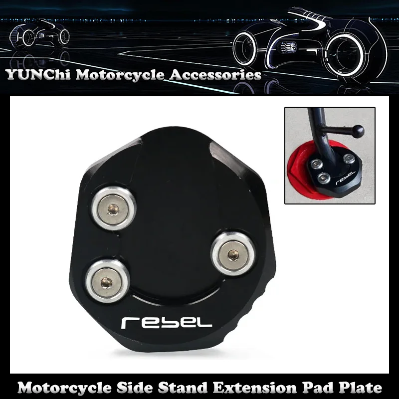 

Motorcycle CNC Kickstand Foot Side Stand Extension Pad Plate Bracket For HONDA Rebel500 Rebel300 Rebel CMX300 CMX500 2017-2021