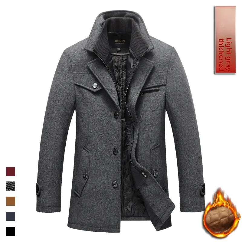 

Осенне-зимнее мужское шерстяное пальто с двойным воротником, мужская верхняя одежда, деловая официальная свободная посадка средней длины Ele