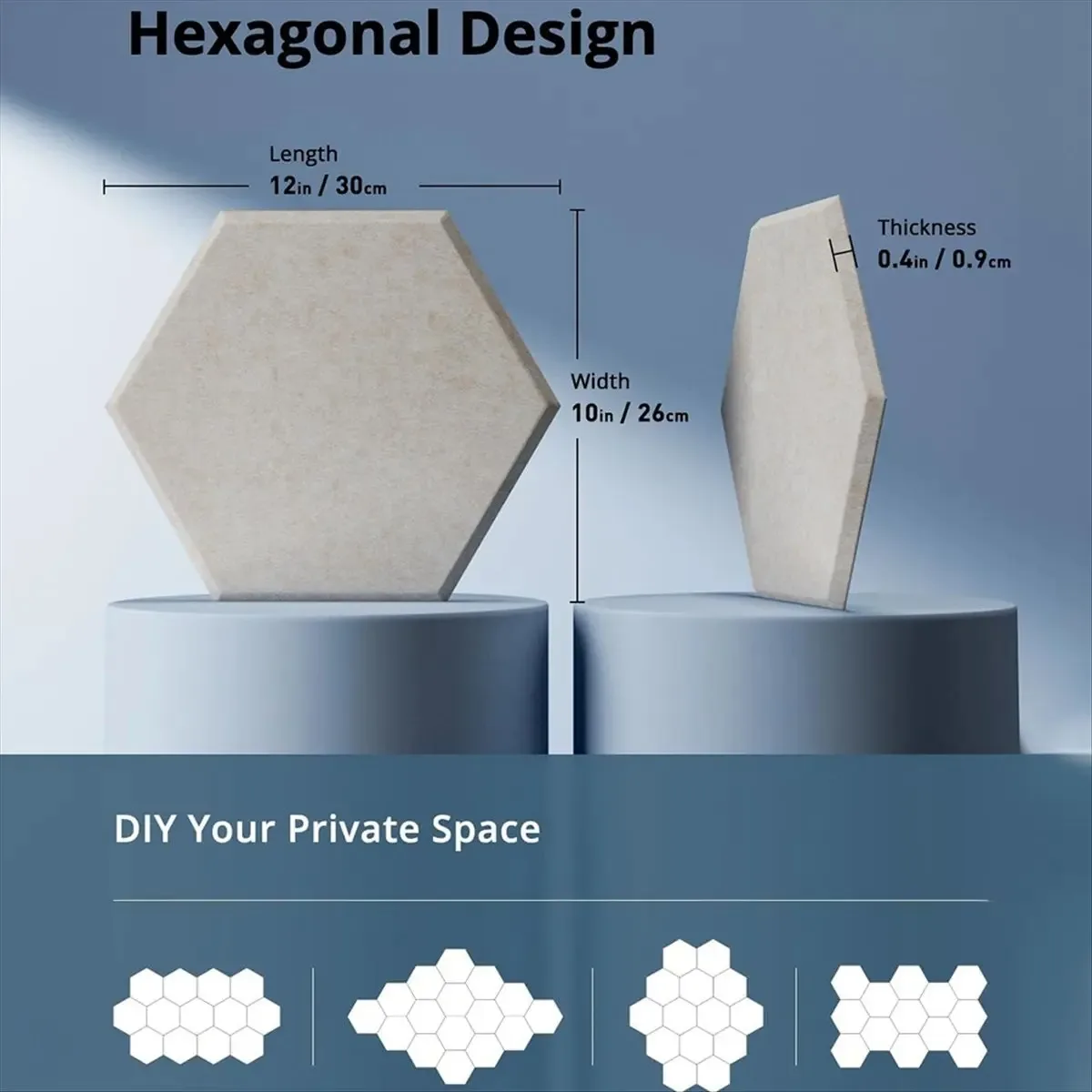 6pcs Hexagonal polyester fiber felt soundproof board, can be DIY spliced, suitable for study rooms and offices