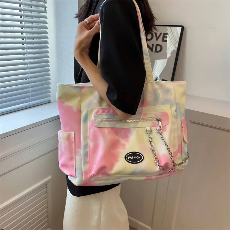 Large Capacity Canvas Tote Bag For Women Korean Fashion Tie Dye Shoulder Bag Casual Commute Female Designer Handbags