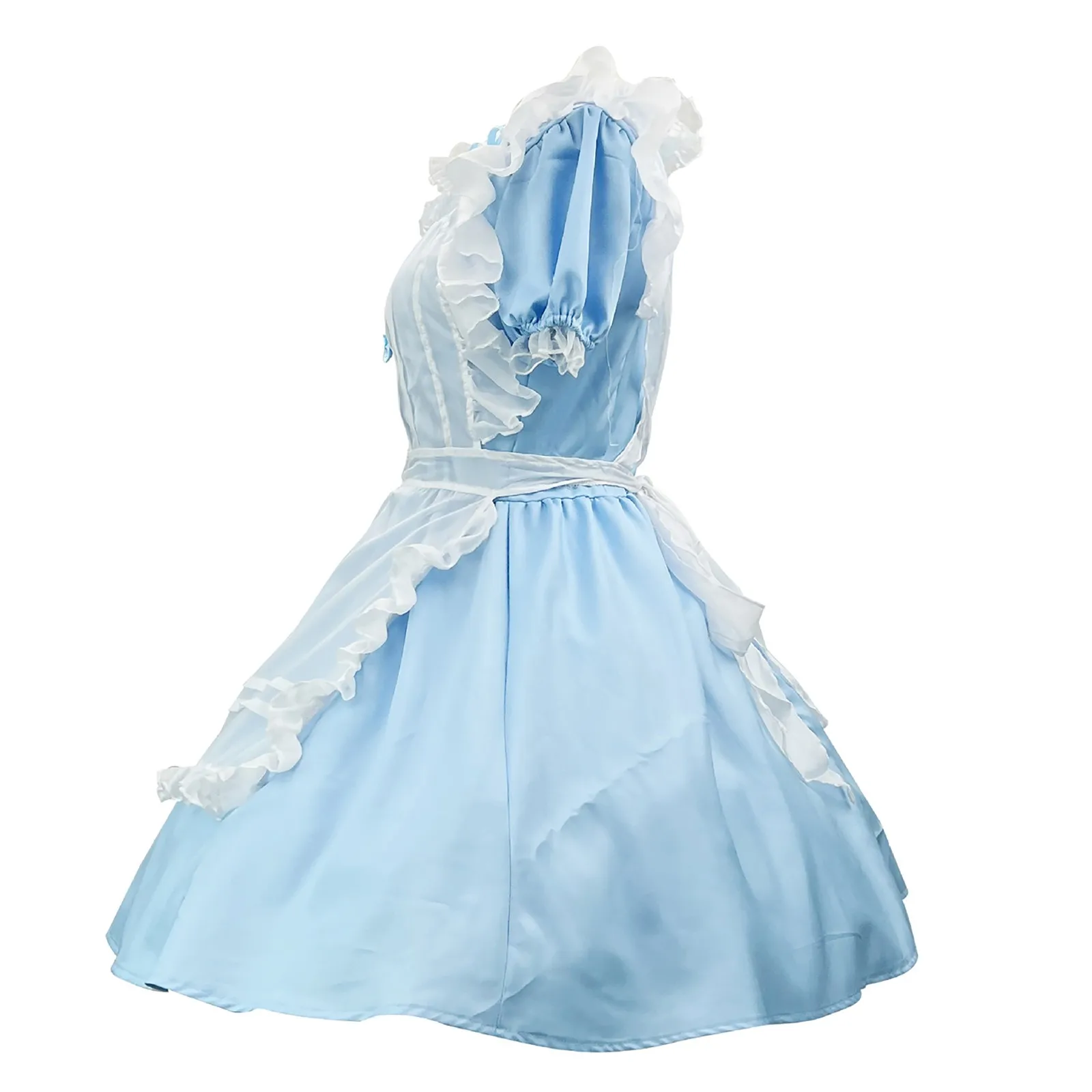 Anime Women's Bow Lolita Light Blue Dress Cosplay Dress Cute Princess French Maid Apron Blue Dress Drama Performance Set