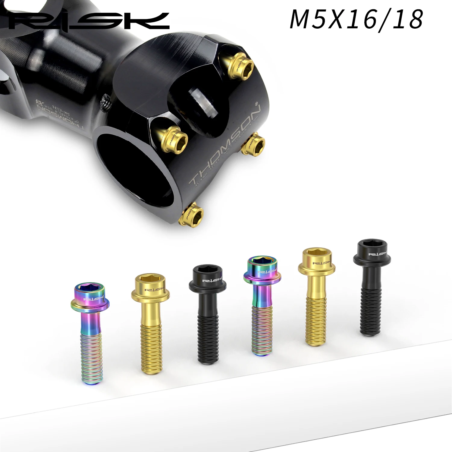 

RISK 6PCS M5x16mm/M5x18mm Bike Stem Screws Bolt Titanium Alloy MTB Steering Stem Handlebar Ultralight Stem Fixing Screws