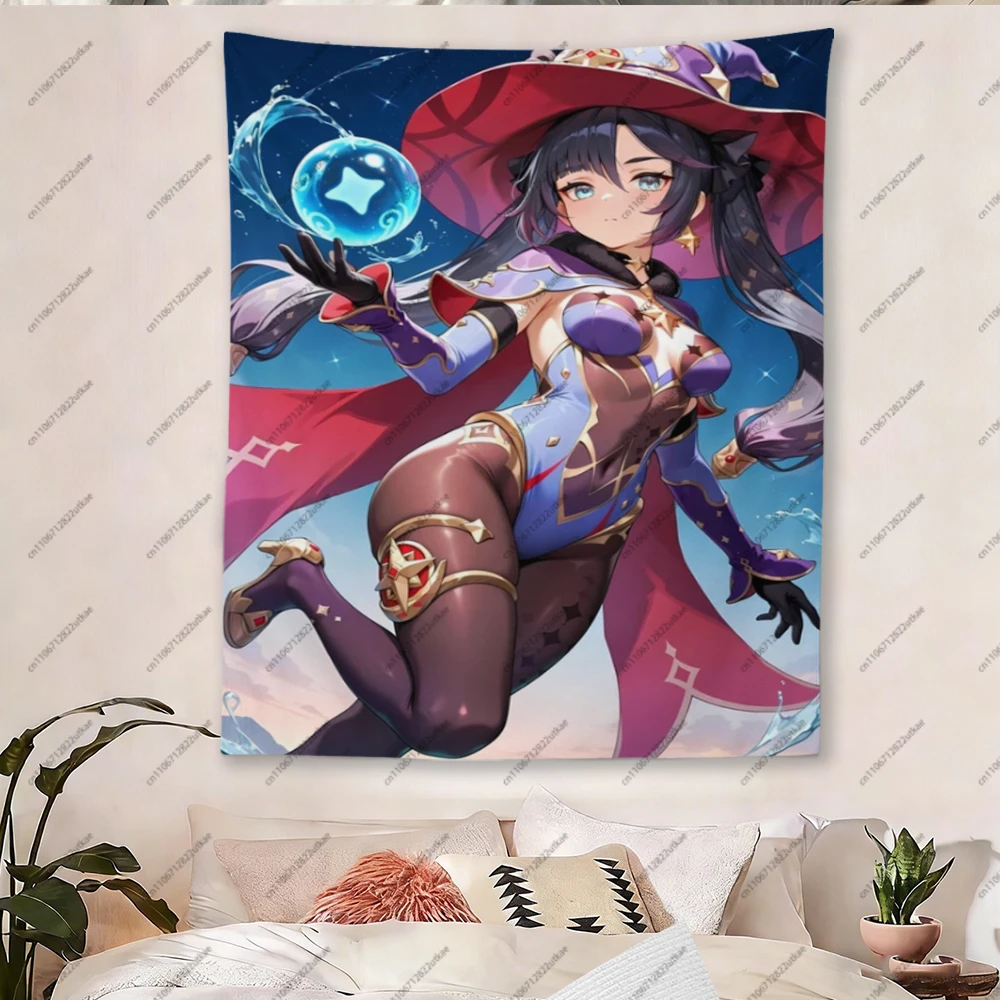 Kawaii Anime Hexen-Druck Wandteppich Fantasy Magisches Mädchen Wandbehang für Schlafzimmer Wohnzimmer Dekoration