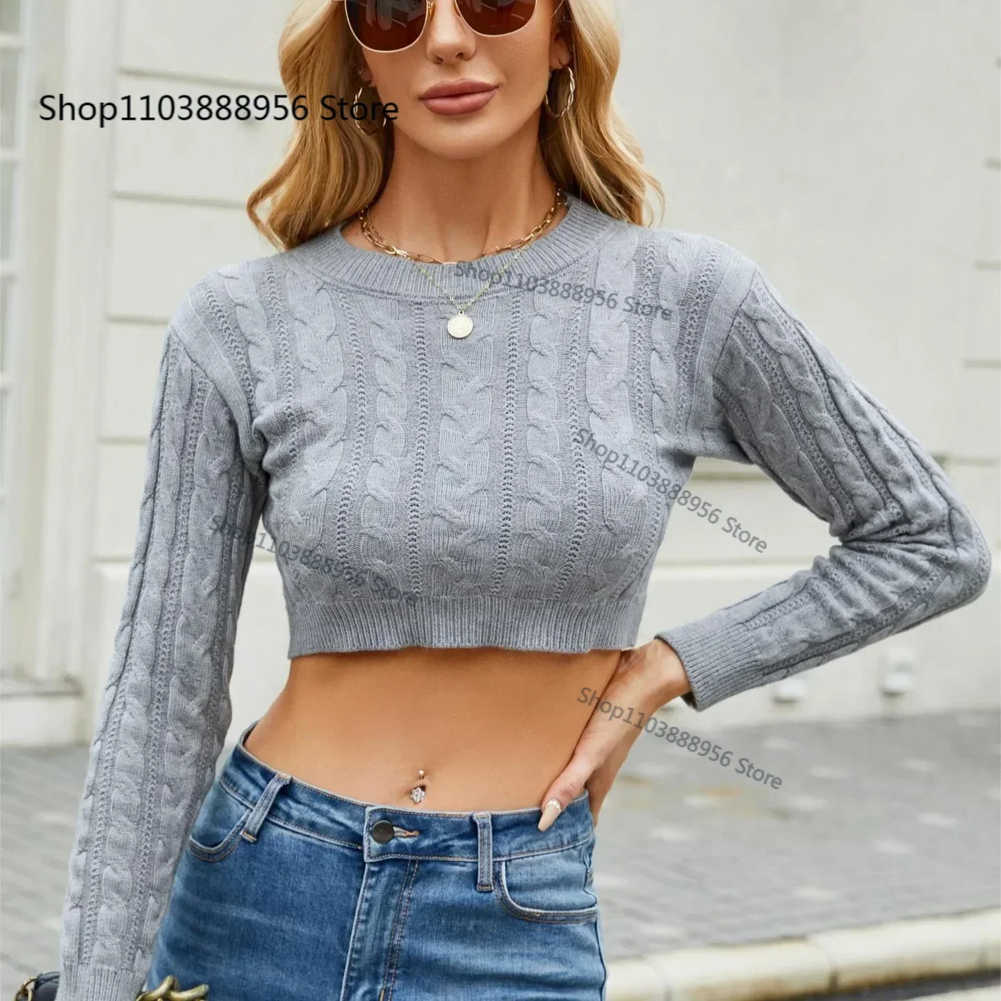

Autumn and Winter 2024 Women's New Fashion Temperament Sexy Round Neck Fried Dough Twists Long Sleeve Off waist Knitted Sweater