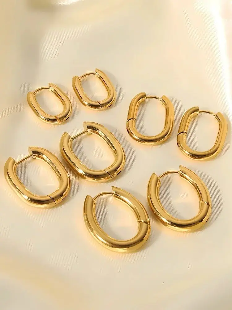 Minimalistische ovale Herzohrringe, 18 Karat vergoldet, aus Edelstahl, hübsche Huggie-Creolen für Damen – Detail 5
