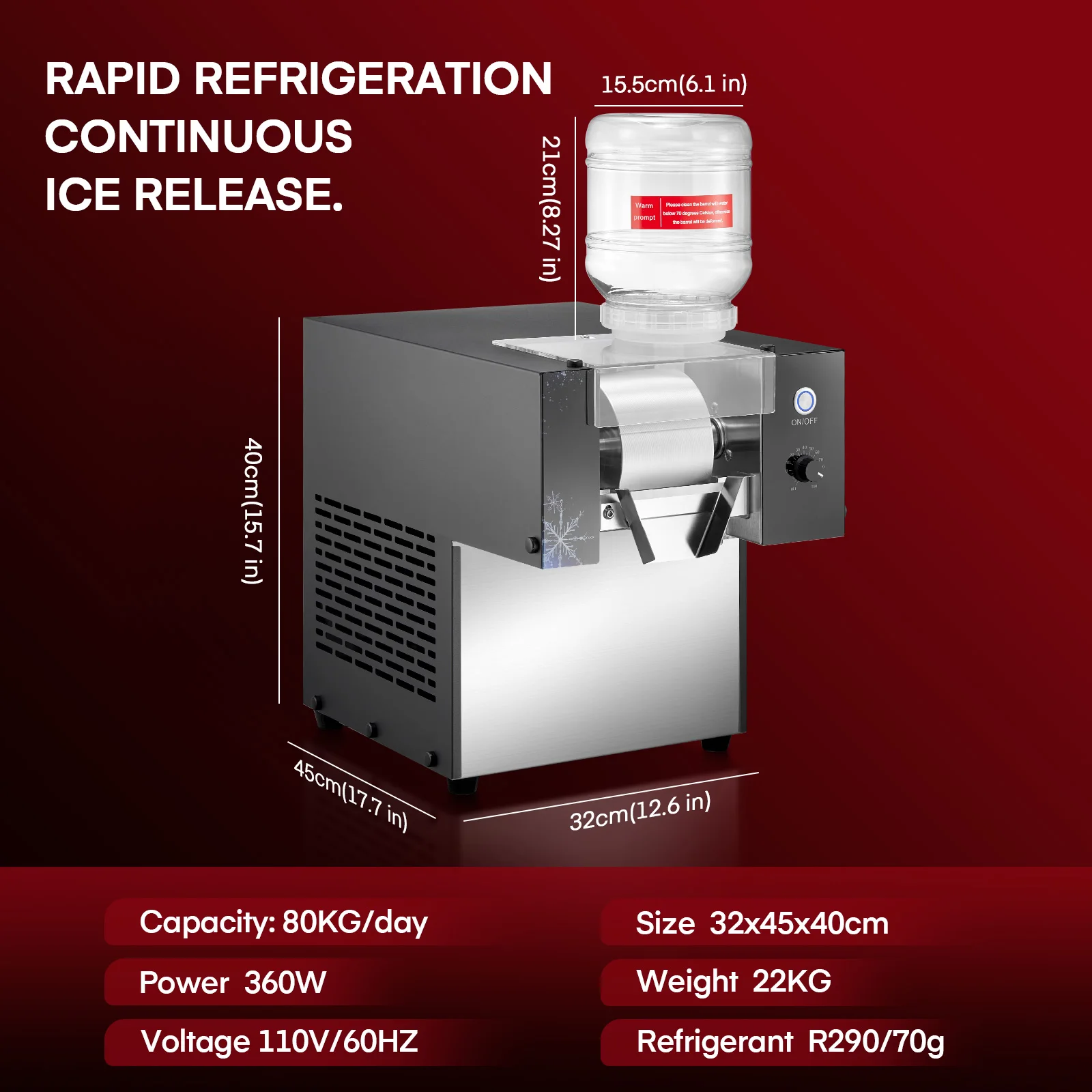 Slushie Machine, Commercial Snowflake Ice Machine, 176 LBS/24H Shaved Ice Machine, Snow Cone Machinefor Restaurant Supermarket Snack Bar Cafe, Silver | Shaved Ice Machine with Rapid Yiel, Snow Cone Machine Ideal Supermarket, Snack Bar or Cafe, Silver