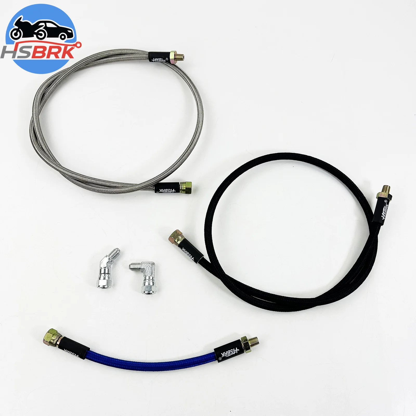 30-500CM 0°- 0° Universal Turbo Oil Feed/Return Line Kit 7/16 Inch Black/Blue/Silver PTFE Stainless Steel Braided Hose