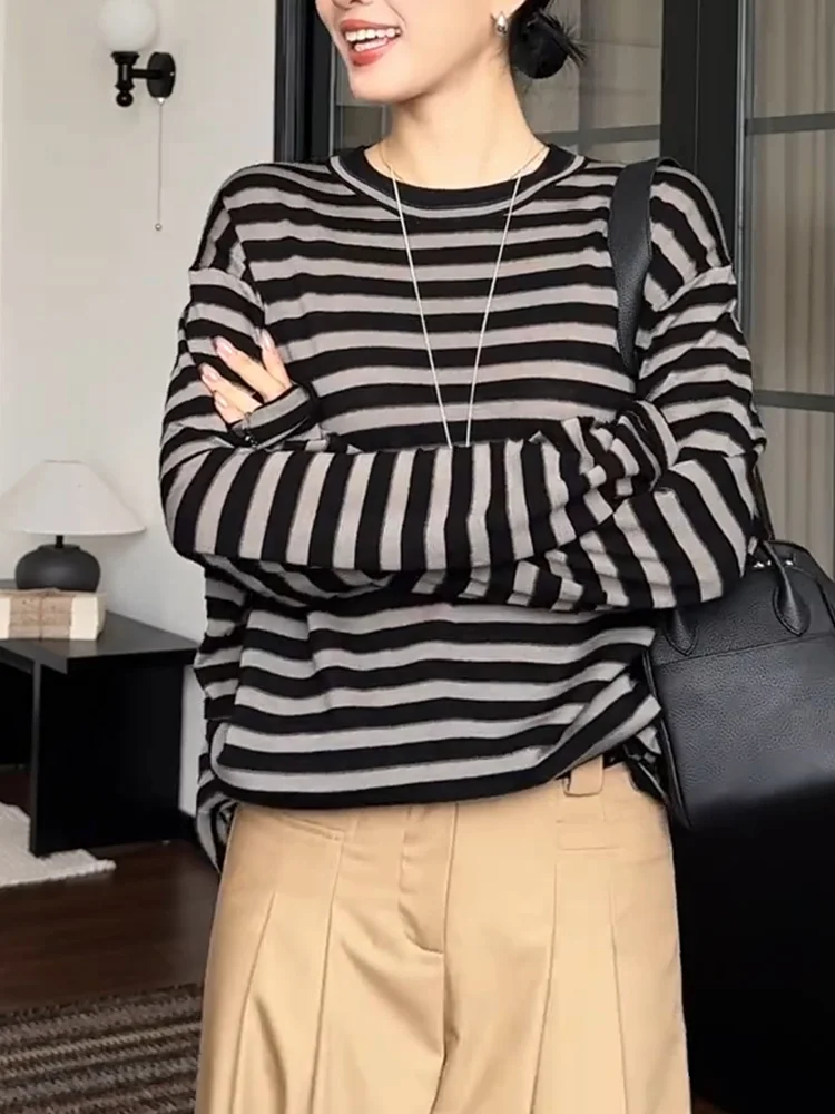 

Корейский топ-боди в полоску, свободный крой, большие размеры, модный, универсальный, стройнящий, осенняя новинка, женское нижнее белье