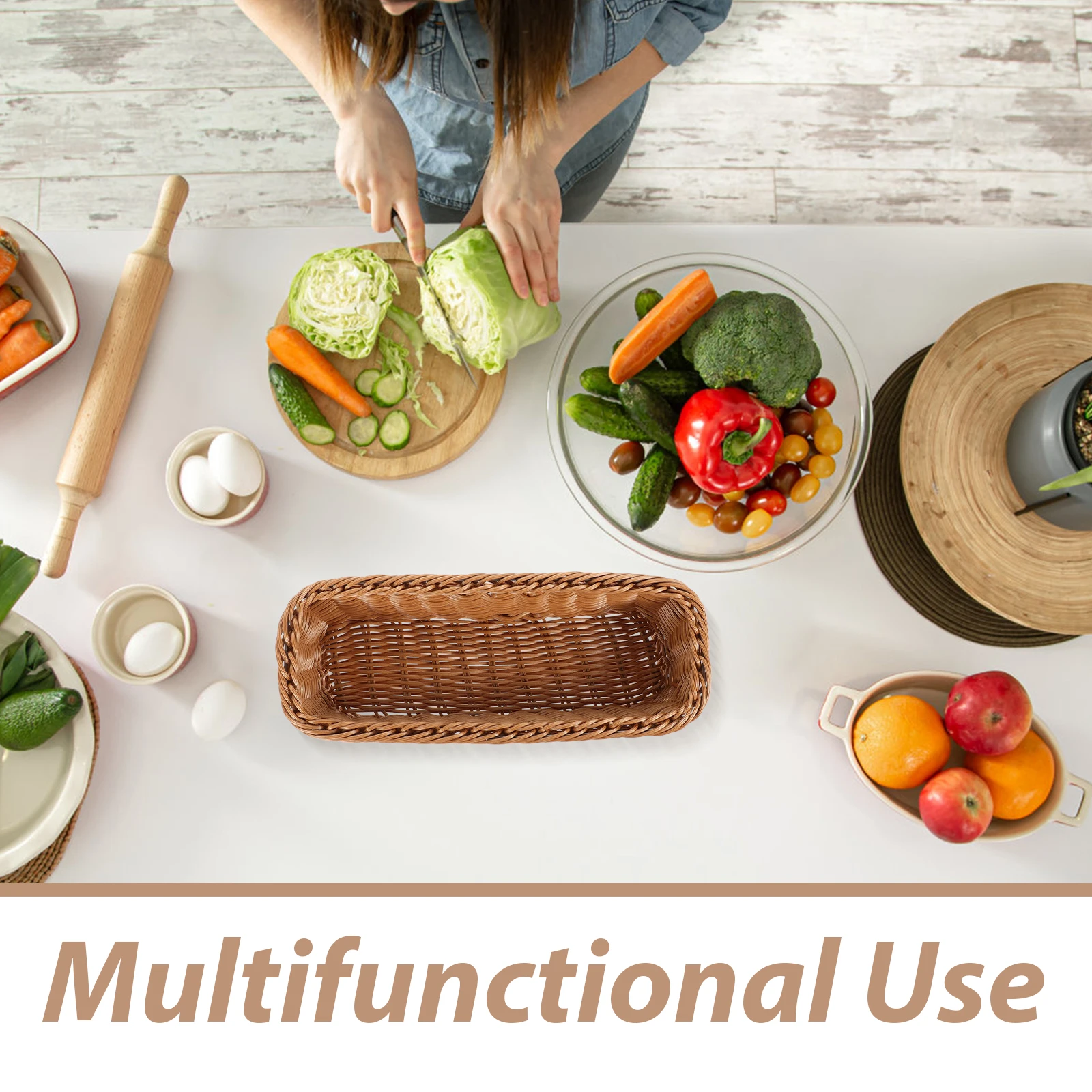 

Attractive Imitation Rattan Woven Cutlery Basket 30x11x7cm Brown Storage Organizer For Kitchen Use