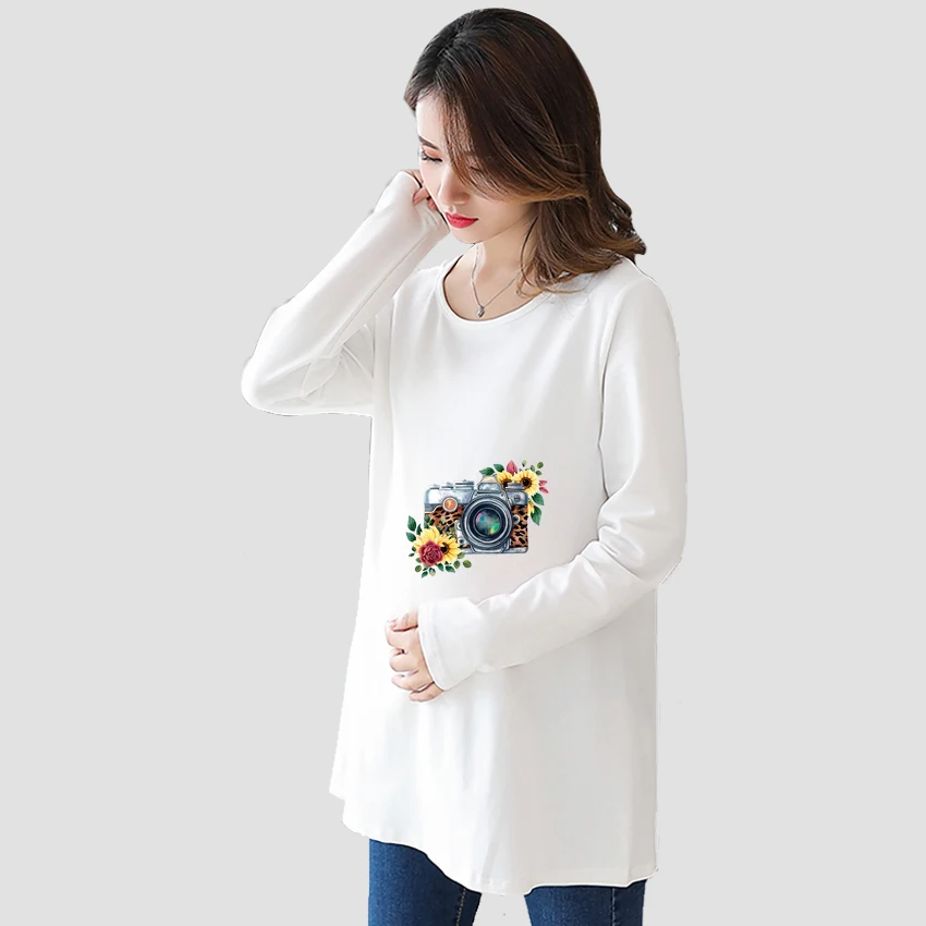 

Camera Printed Customized Pregnant T-Shirt Maternity Pregnancy Tee Flattering Long Sleeve Shirt Mom Women Add Your Design