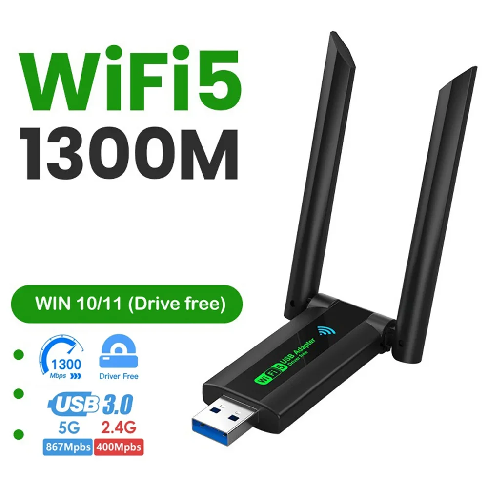 1300Mbps USB3.0 Wifi Adapter 2.4G&5GHz Dual Band 802.11AC Wireless Network Card WiFi Antenna Wifi Receiver For Laptop Desktop PC