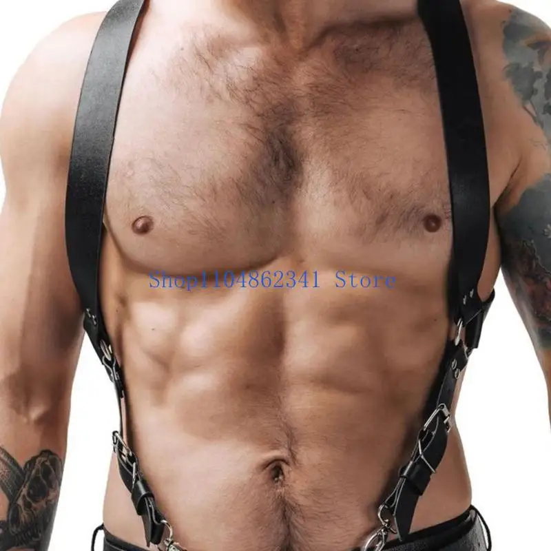 5asd ผู้ชายเสื้อผ้าเซ็กซี่แขวนกลับเข็มขัดหมุดโลหะสายรัดหน้าอกเข็มขัดหนัง