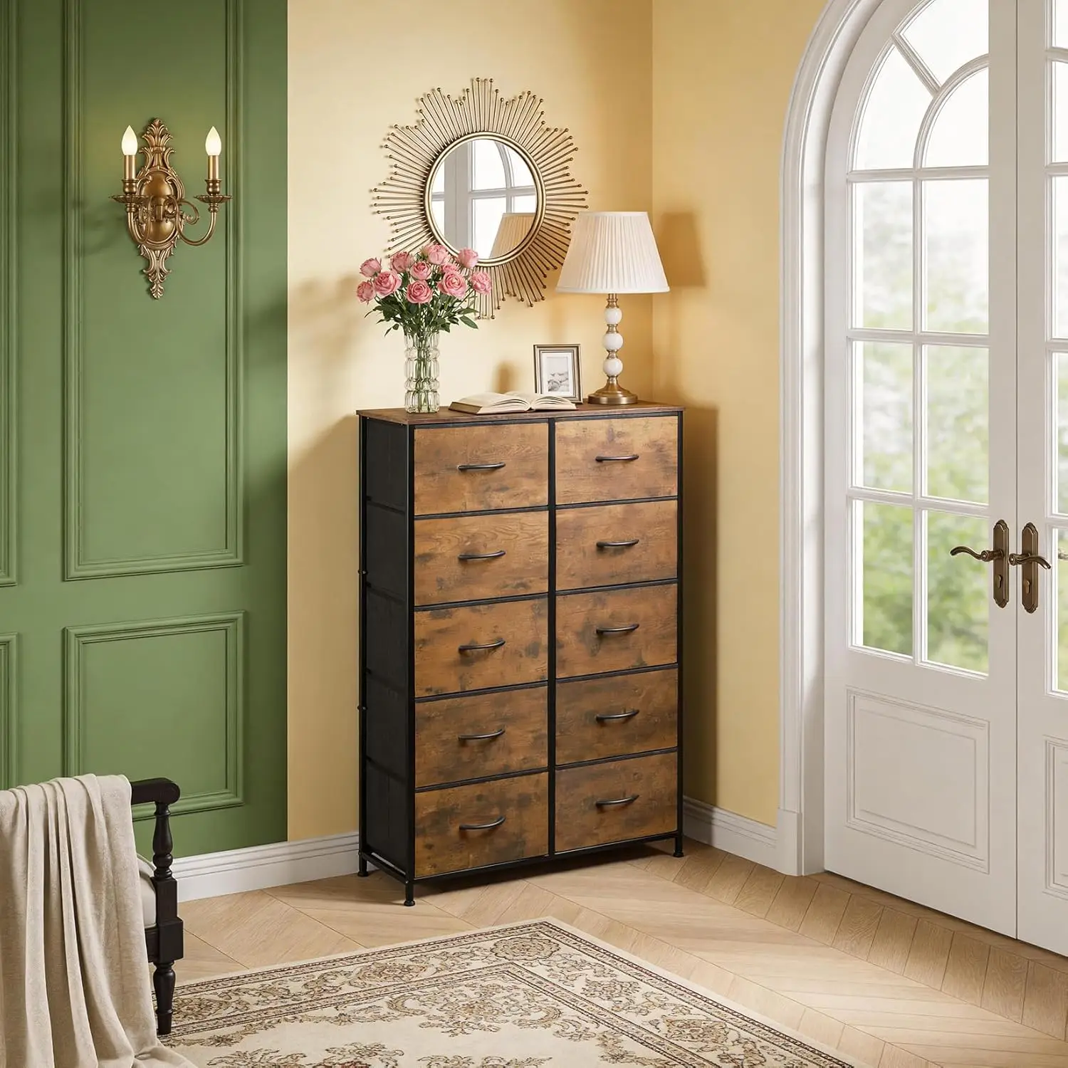 Chest of Drawers with 10 Drawers Fabric Dressers with Easy Pull Handle Sturdy Steel Frame, Durable Design Ideal Storage Drawers