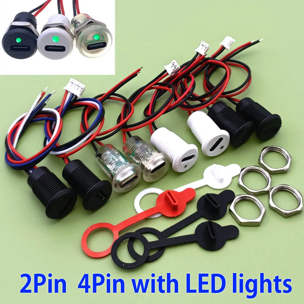 

2P 4P USB C high current charging socket with nut snap lock plate TYPE-C LED Lamp female type C waterproof female connector Jack