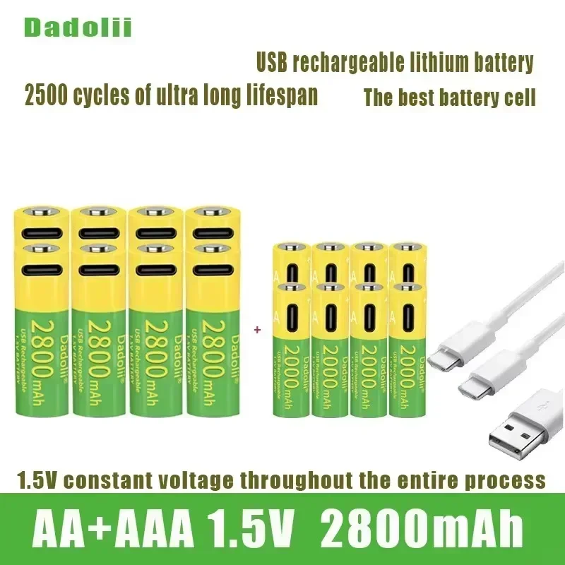 

High capacity AA+AAA 1.5V USB rechargeable lithium battery, USB charging cable, suitable for flashlight toy charging