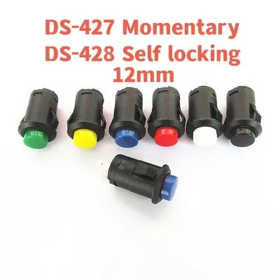 6pcs Self-Lock /Momentary Pushbutton Switches DS427 DS428 12mm OFF- ON Push Button Switch 3A /125VAC 1.5A/250VAC DS-427 DS-428