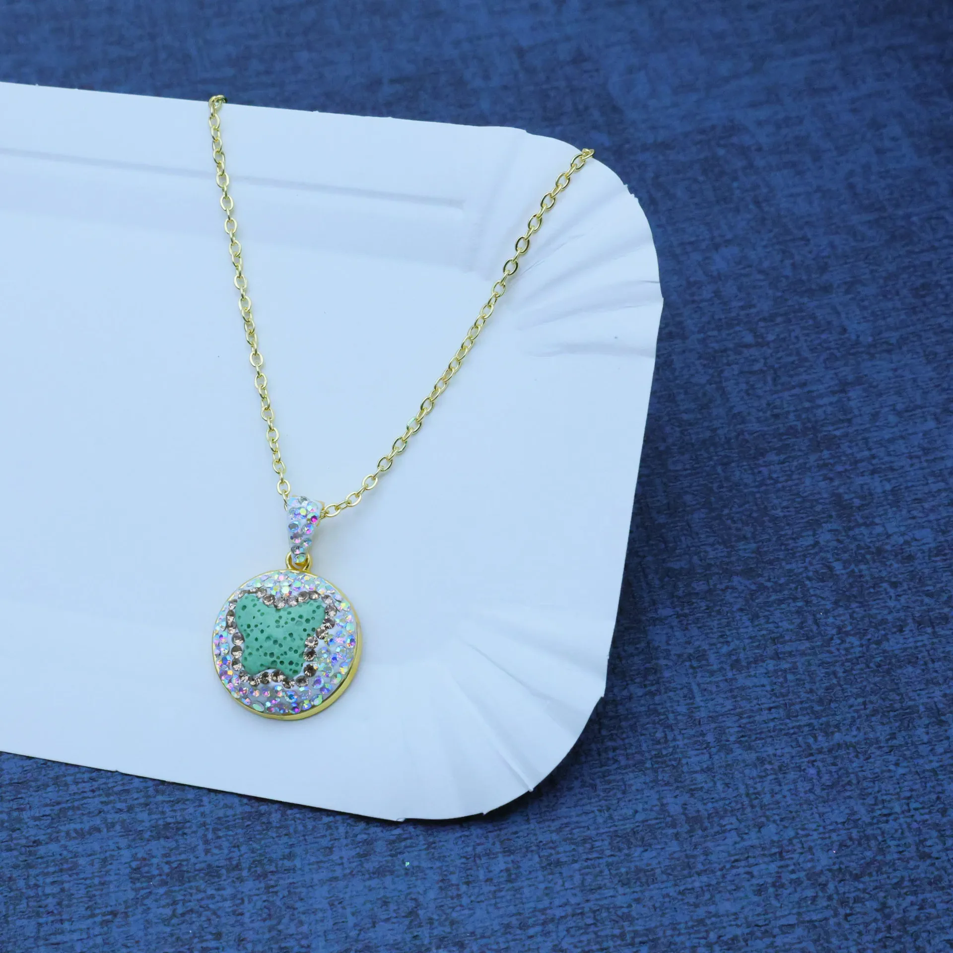 DIY accessories New dopamine volcanic stone butterfly shape light green niche design three-piece fashion temperament set manufac