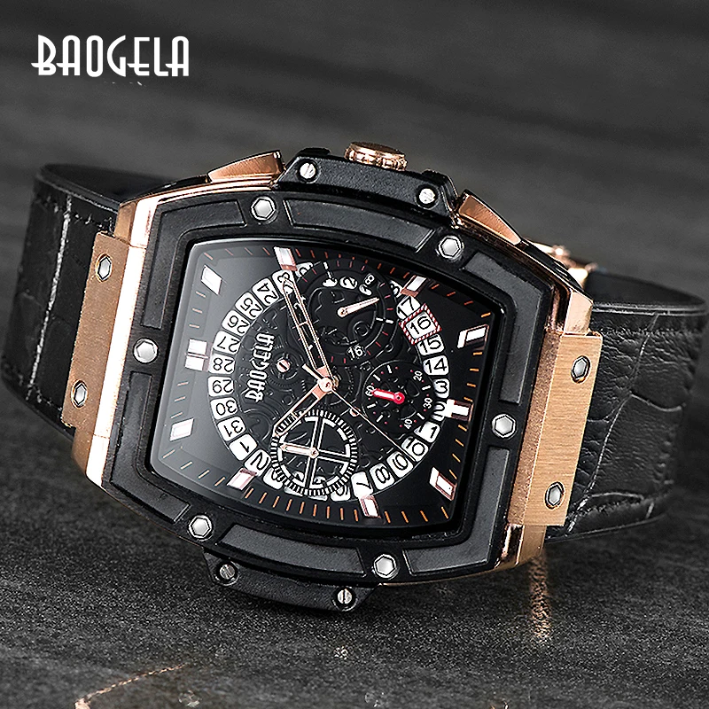 BAOGELA Brand Fashion Mens Sports Waterproof Calendar Wrist Watch Square Multifunction Silicone Band Mens Watch