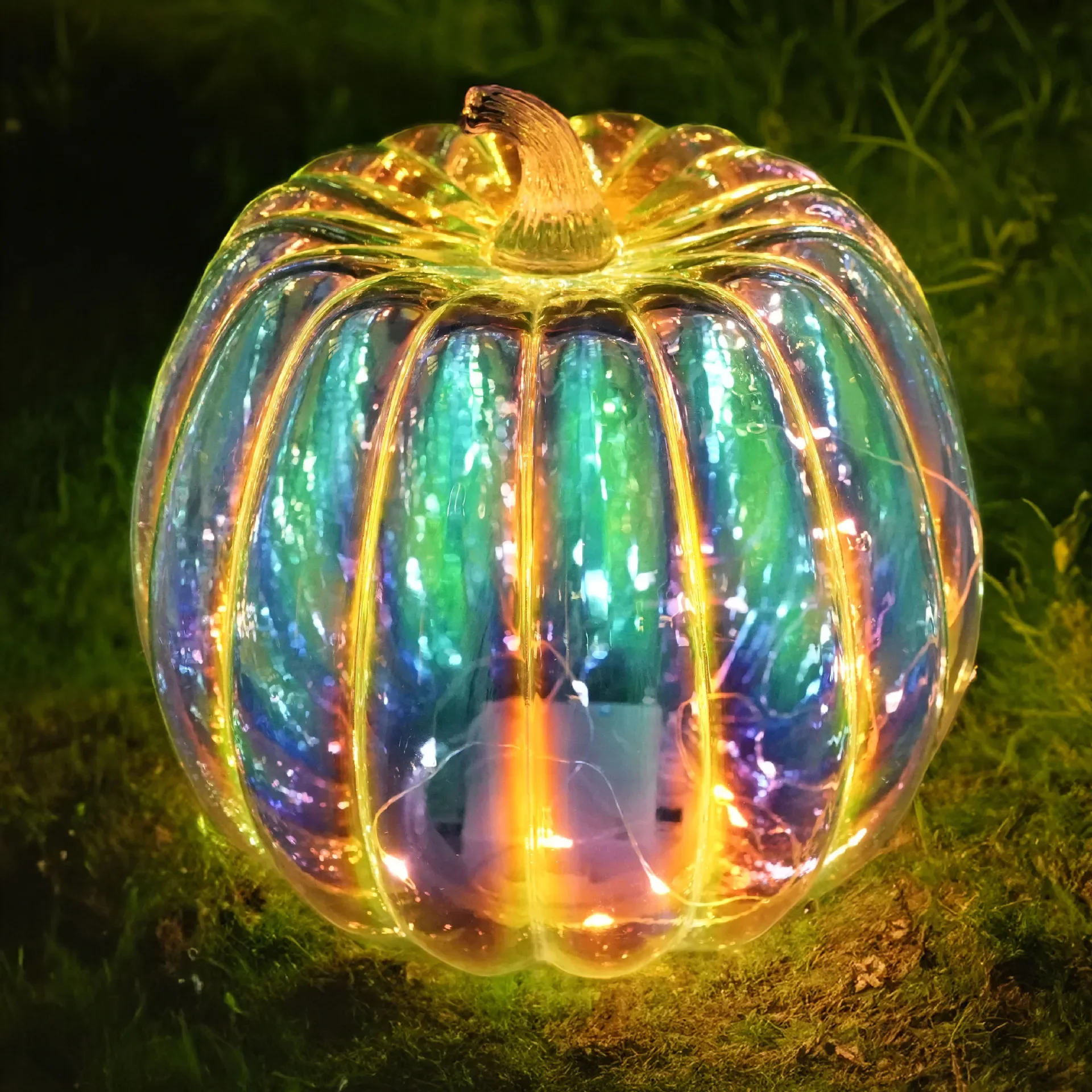 Colorful glass pumpkin lantern European American Festival Night Light Timer function Halloween gift home decor