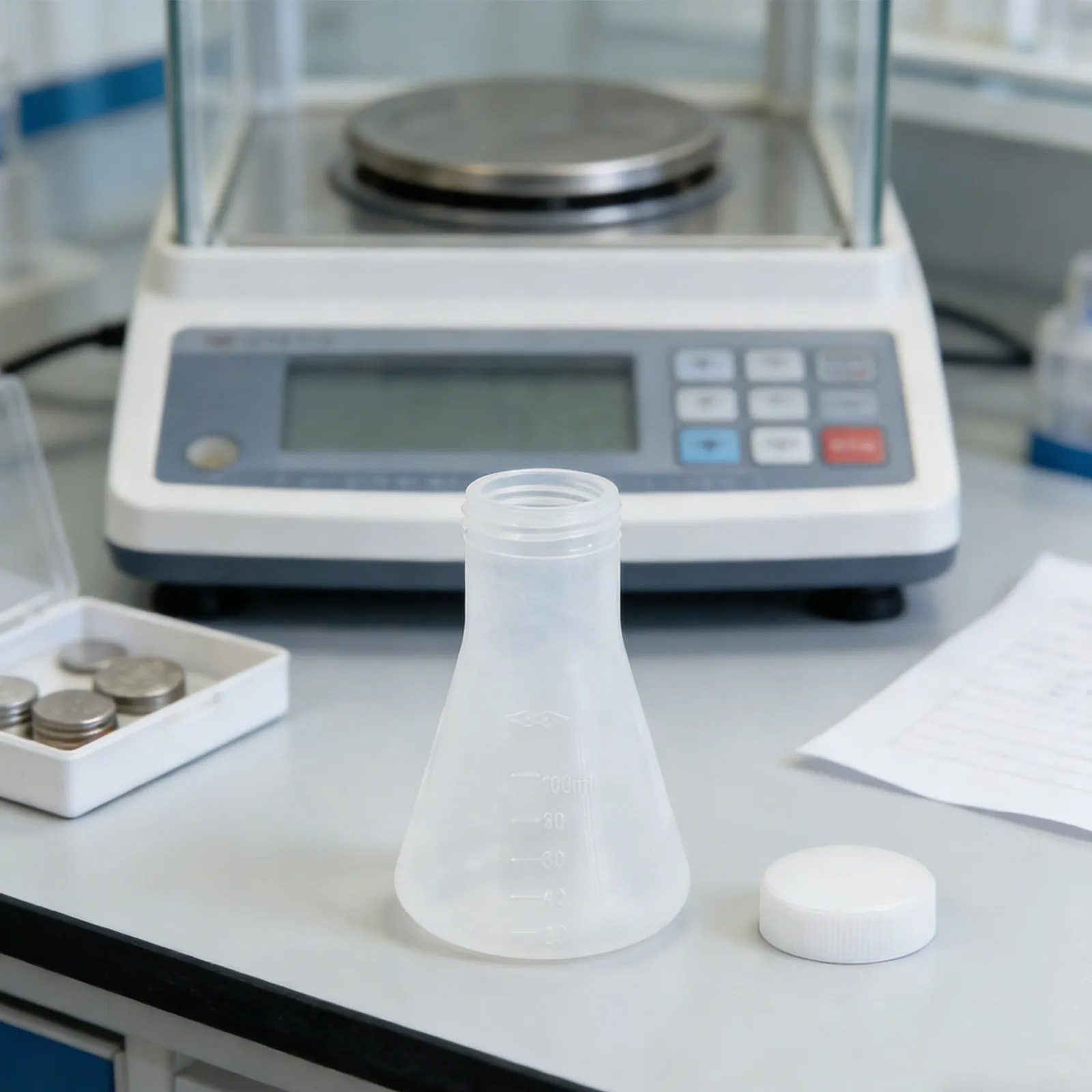 20Pcs Plastic Conical Flasks with Lid Clear Chemistry Bottle Science Lab Flask for Experiment Sample Storage Laboratory Supplies