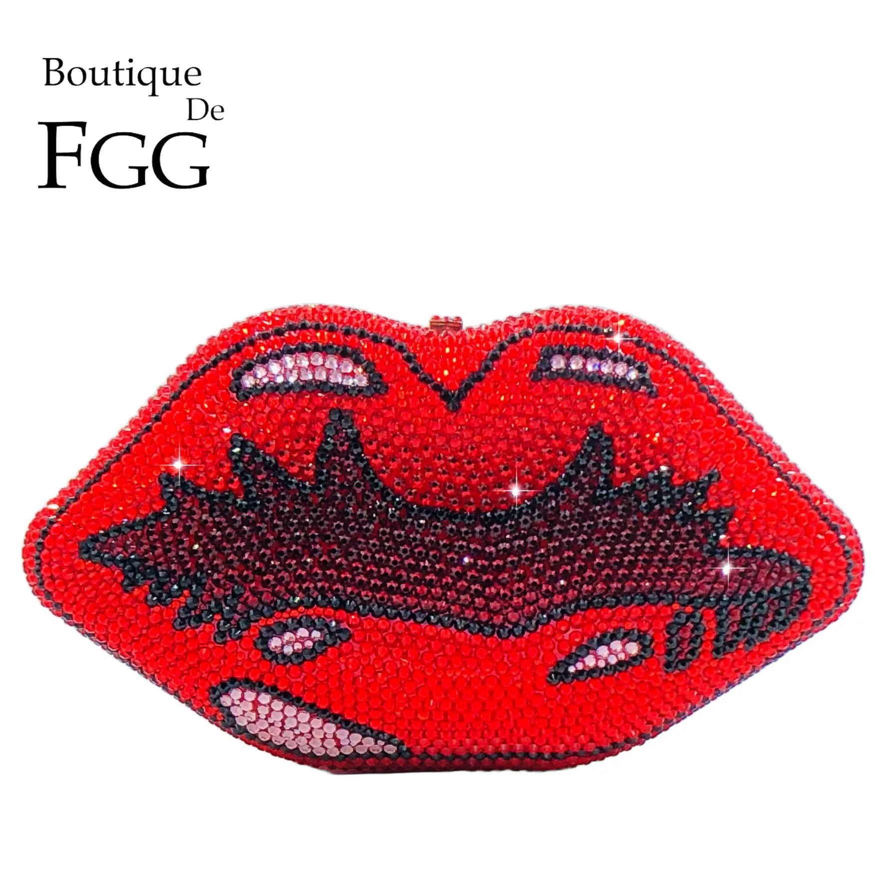 

Boutique De FGG Women Lips Crystal Clutch Evening Bags Metal Clutches Rhinestone Clutch Purse Wedding Party Minaudiere Handbags