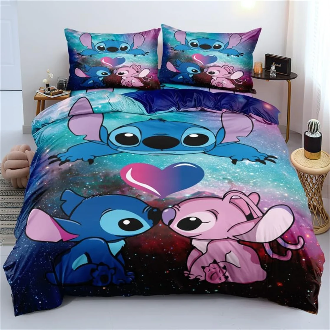 Disney Stitch Bedding Set Anime 3D Lilo&Stitch Bed Cover Single Double Full King Bed King Bed Set Children\'s Soft