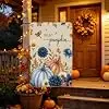 Orange Blue Pumpkin Garden Flag 12x18 Inch Fall Navy Blue Flower Rustic Linen Texture Double Sided Yard Flags for Outdoor De llz