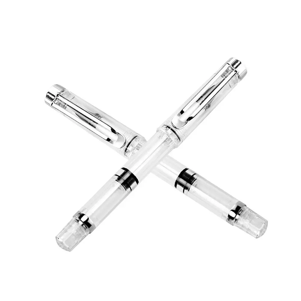 2Pcs Refillable Piston Brush Pen Transparent Body Large Ink Capacity for Chinese Calligraphy Painting Sketching Beginners