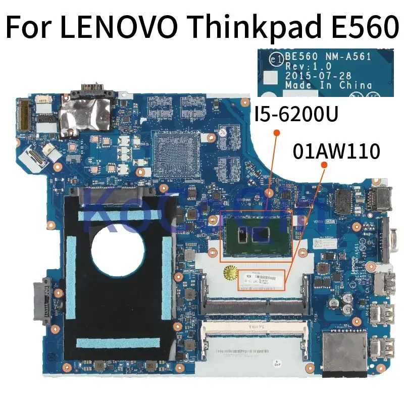 

I5-6200U для LENOVO Thinkpad E560, материнская плата для ноутбука BE560 NM-A561 01AW110 SR2EY DDR3, материнская плата для ноутбука, протестирована