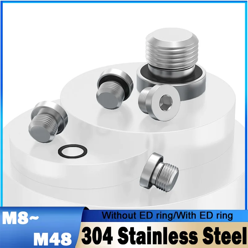 1Pcs 304 Stainless Steel Lnner Six Angle With Flange Oil Plug M8~M48 Sealing With an ED Ring Male Threaded Ring Sealing Plug