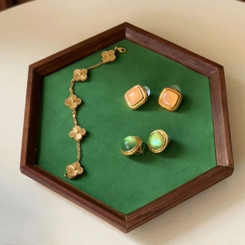 الجوز الأسود علبة مجوهرات الحد الأدنى حلقة تخزين الصواني القلائد الرجعية القرط سوار عرض البليت المنظم مجوهرات الدعامة