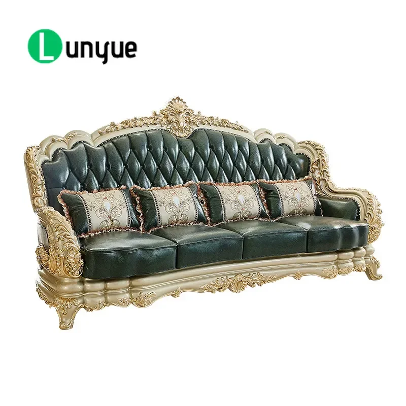 Modern Simple European Style First Layer Cowhide Leather Sofa Set with Coffee Table and TV Cabinet Retro Living Room