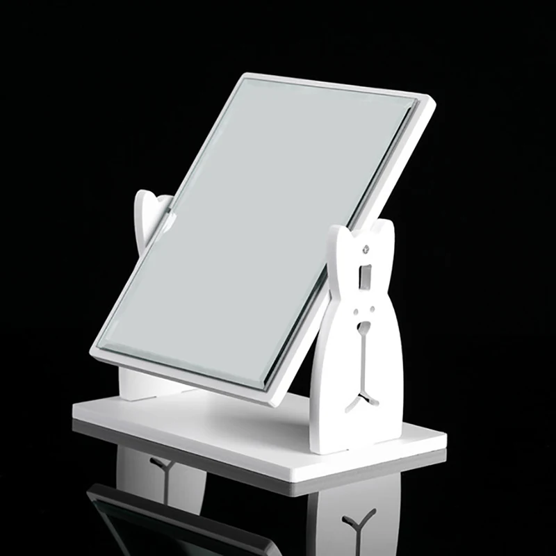 Espelho giratório da composição do coelho com gaveta, Desktop Cosmetic Storage Box, cremalheira multifuncional, único espelho lateral, organizador bonito