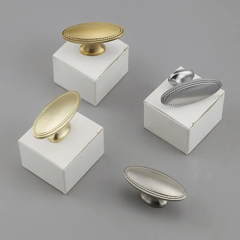 French Retro Oval Bead Edge Single Hole Antique Style Light Luxury Zinc Alloy Cabinet Wardrobe Cabinet Door Drawer Handle