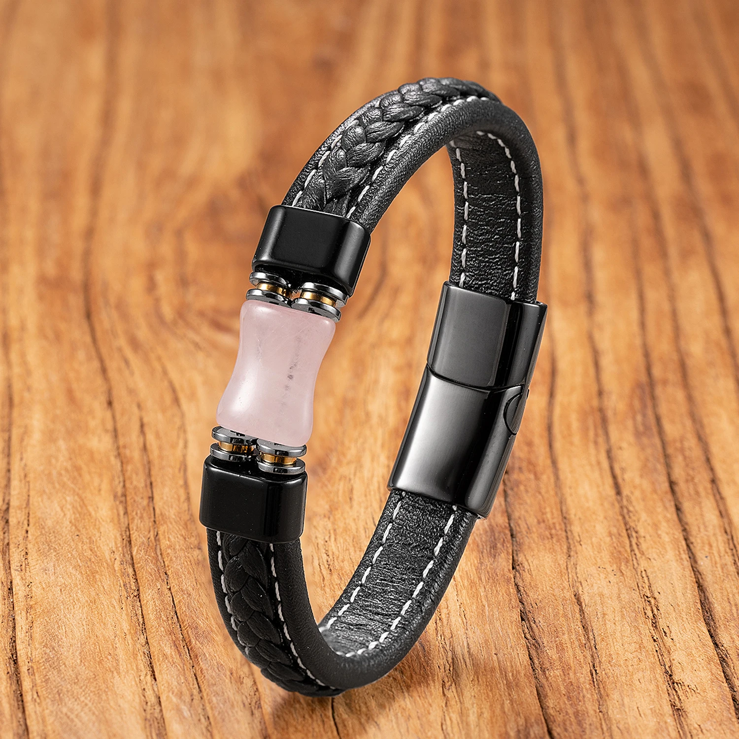 Vintage-Armband aus Achatstein, handgefertigt mit Lederband, einzigartiger Unisex-Boho-Schmuck für den täglichen Gebrauch. – Detail 4
