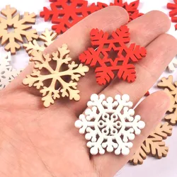 50pcs Mixed Wood White Christmas Snowflake Scrapbooking Crafts For DIY Accessories Home Decoration Tree Ornament MT3295