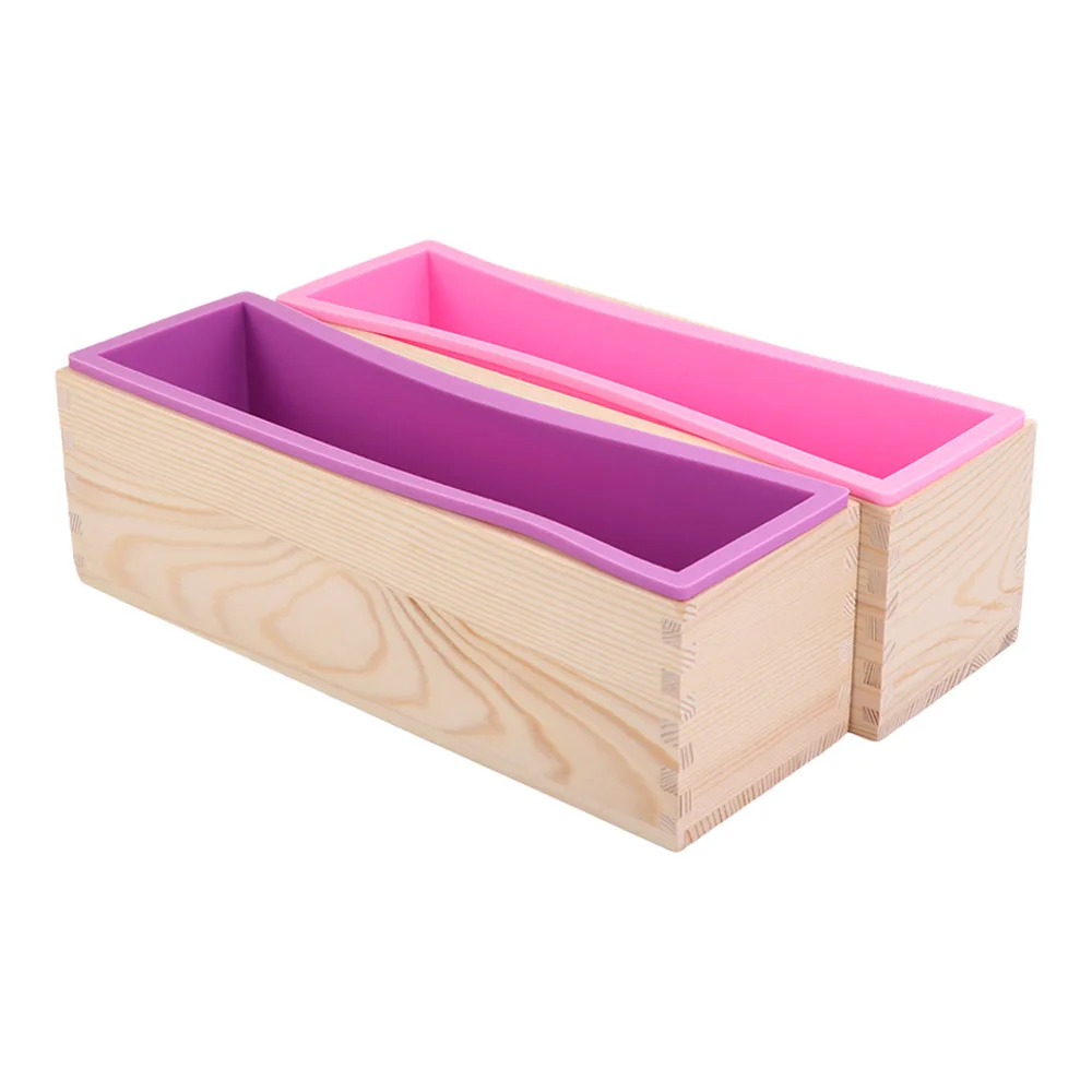 Homemade 1200ml Silicone Soap Mold with Wooden Box and Lid Rectangle Loaf Mould Heat Resistant Toast Mold Bread