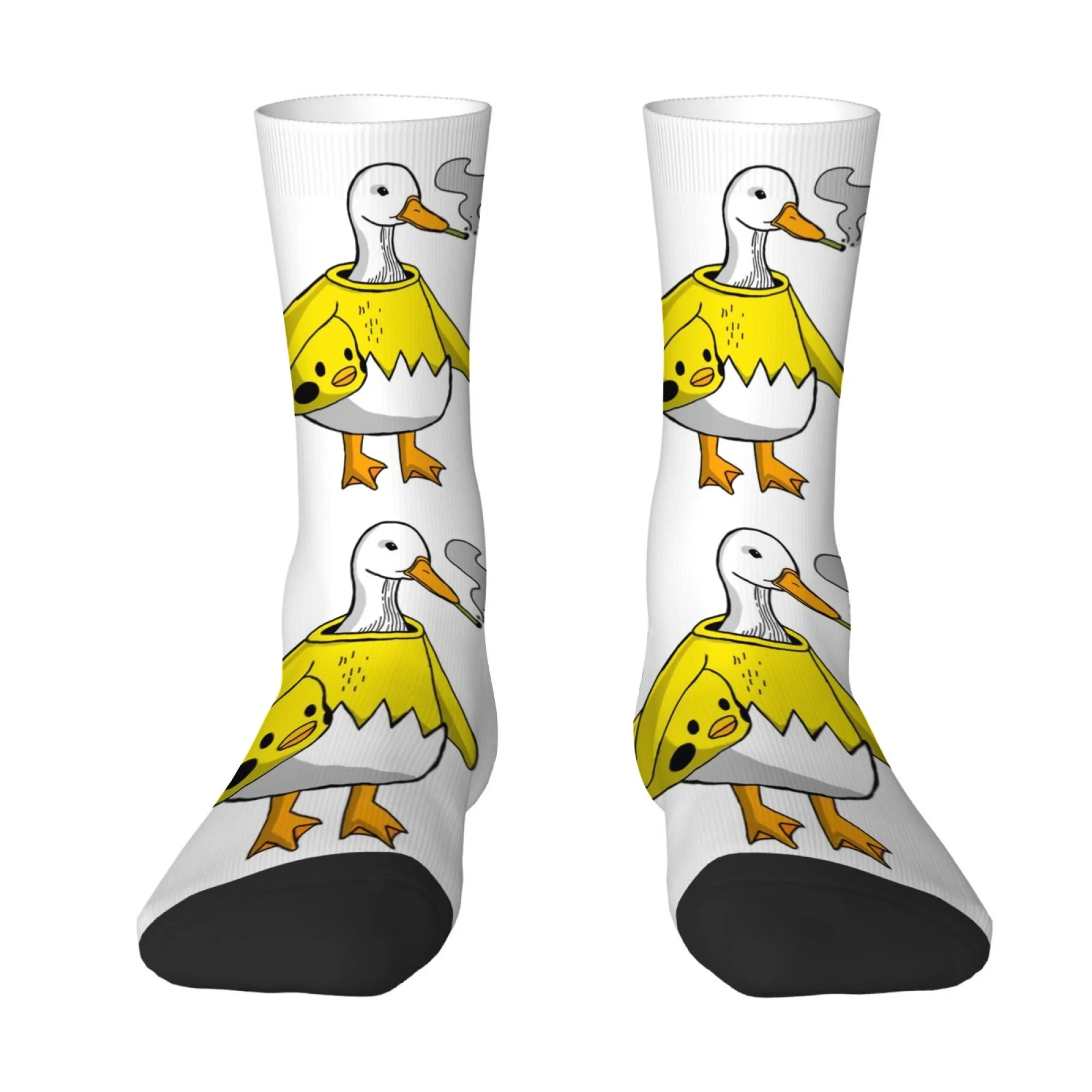 1 Paar gelbe Entenmaskensocken, Unisex, mittelhohe Freizeit- und Sportsocken mit und gestreifter Manschette, weicher, atmungsaktiver Stoff, Ganzjahreskleidung