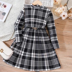 New Children's Fashion Large and Medium Children's New Product Girls' Autumn and Winter Long Sleeve Checkered Stripe Style Dress