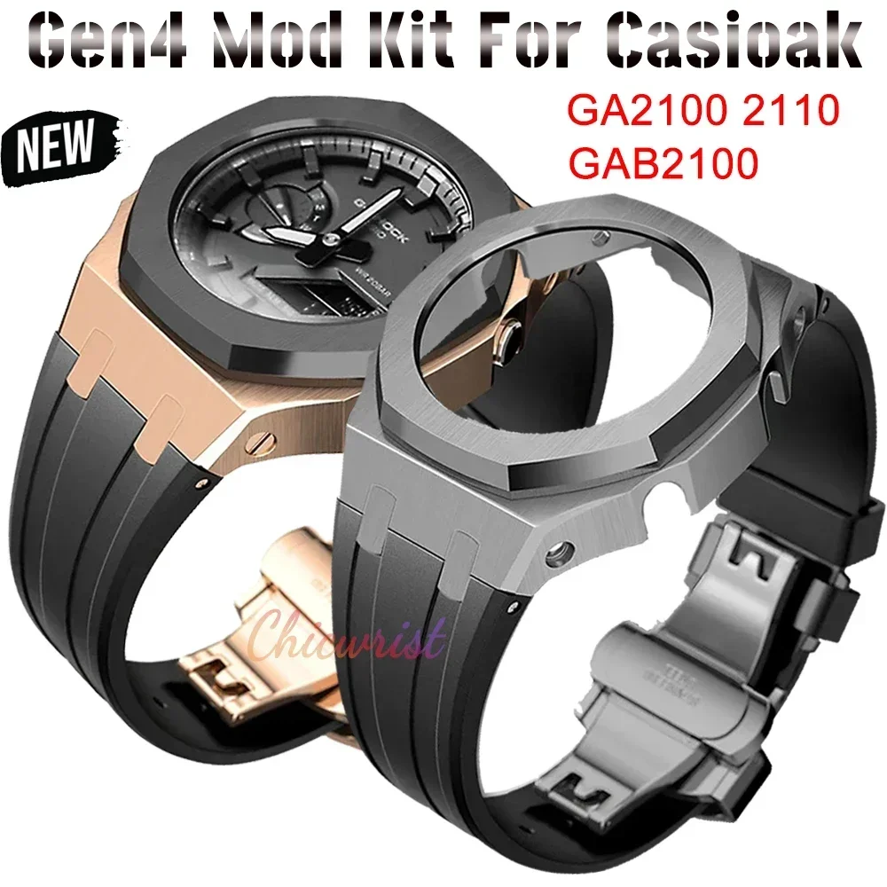 

Gen4 Mod Kit For Casioak GA2100 GA2110 Stainless Steel Metal Bezel Rubber Strap for Casioak GAB2100 case shock With Screws Corre